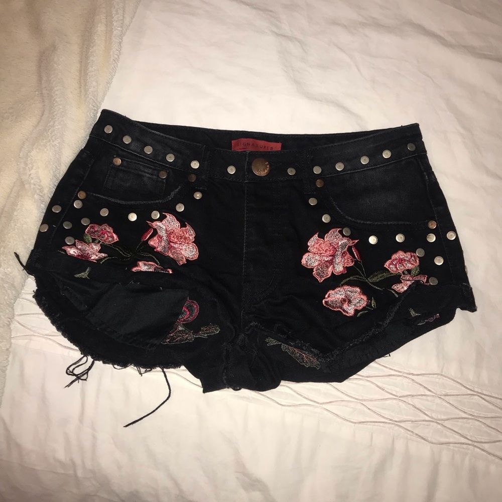 Urban outfitters distressed floral denim shorts